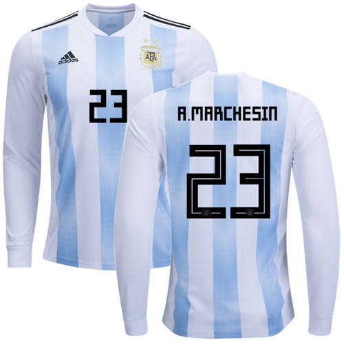 Argentina #23 A.Marchesin Home Long Sleeves Soccer Country Jersey - Click Image to Close